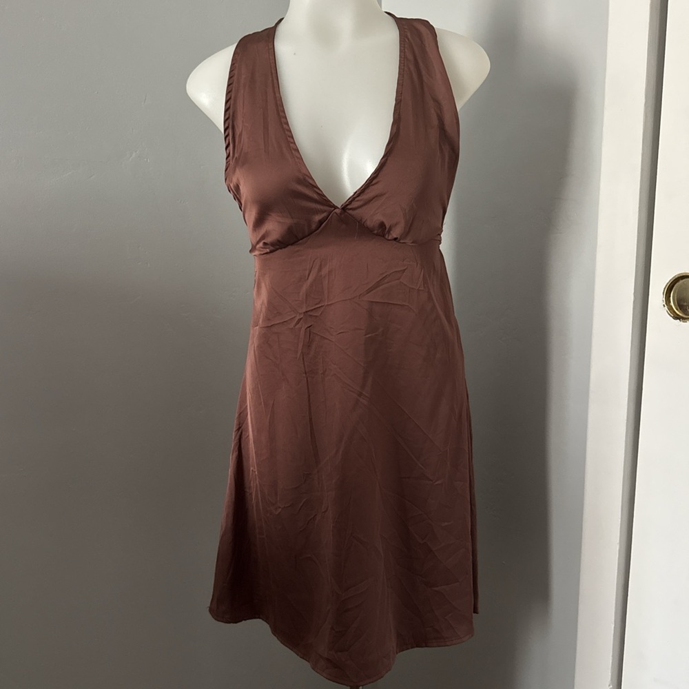 Elegant Backless Brown Dress